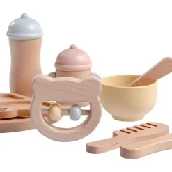 JC Toys - Conjunto de primeiros cuidados para bebês com 10 peças de madeira real, coleção Parfait Twiggly Toys Sale