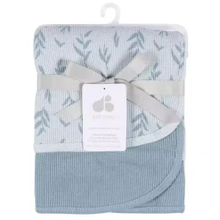 Just Born - 2Pk Cotton Baby Blanket Boy Blue Leaf Hot