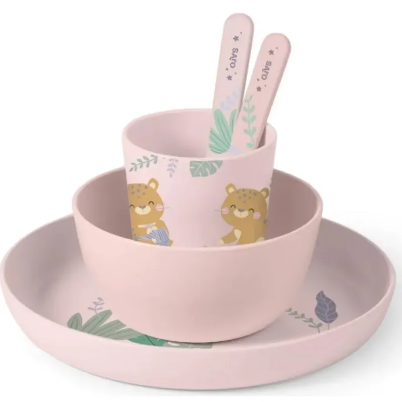 kalencom__jungle_cheetahs_SKUbRYMWbY5_1.webp Kalencom - Jungle Cheetahs 5 Piece Feeding Set, Pink New