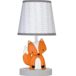 Lambs u0026 Ivy Lambs & Ivy - Acorn Gray/White/Orange Fox Nursery Lamp com abajur e abajur Hot
