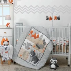 Lambs u0026 Ivy Lambs &amp; Ivy - Acorn Gray/White/Orange Fox Nursery Lamp com abajur e abajur Hot