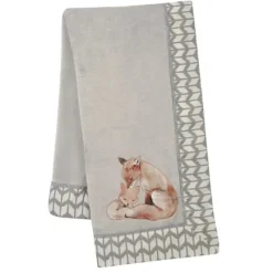 Lambs u0026 Ivy Lambs &amp; Ivy - Cobertor de bebê de lã coral Forest Fox pintado, cinza Clearance
