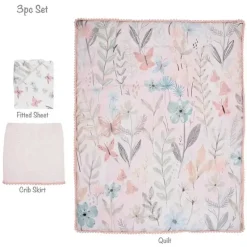 Lambs u0026 Ivy Lambs &amp; Ivy - Conjunto de cama para berço de bebê com 3 peças Baby Blooms rosa floral/borboleta New