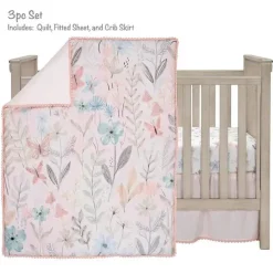 Lambs u0026 Ivy Lambs &amp; Ivy - Conjunto de cama para berço de bebê com 3 peças Baby Blooms rosa floral/borboleta New