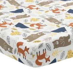 Lambs u0026 Ivy Lambs &amp; Ivy - Sierra Sky Woodland Bear/Fox 100% algodão lençol para bebê Outlet