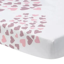 Lambs u0026 Ivy Lençol de berço com assinatura Lambs & Ivy assinatura coração a coração rosa/branco New