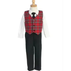 Lito Children's Wear Lito - Conjunto Xadrez e Calça Baby Boy Natal, Vermelho/Preto Fashion