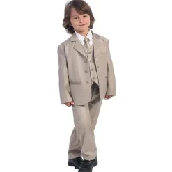 Lito Children's Wear Lito – Terno cáqui masculino de 3 botões e 5 peças com camisa, colete e gravata Outlet