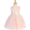 Lito Children's Wear Lito - Vestido de tule listrado para bebê com debrum de strass e flor na cintura, rosa claro Online