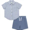 Little Me - Baby Boy Check Woven Short Set, Blue Outlet