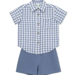 Little Me - Baby Boy Check Woven Short Set, Blue Outlet