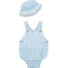 Little Me - Baby Boy Check Sunsuit Hat, Blue Hot