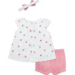 Little Me - Baby Girl Cherry Eyelet Sunsuit, Pink Clearance