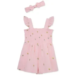 Little Me - Baby Girl Floral Schiffli Woven Romper Pink New