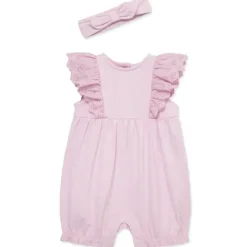 Little Me - Baby Girl Lilac Eyelet Romper & Headband Set Hot