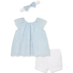 Little Me - Conjunto curto e tiara de ilhós tecido azul bebê menina Fashion