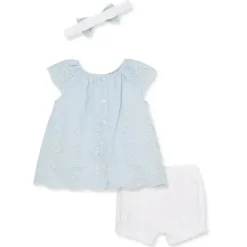 Little Me - Conjunto curto e tiara de ilhós tecido azul bebê menina Fashion