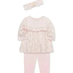Little Me - Conjunto de túnica de malha canelada rosa coração brilhante para menina Online