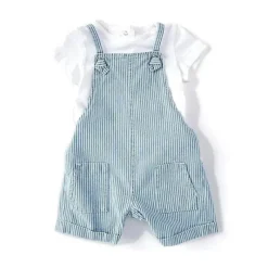 Little Me - Conjunto Shortall Mini Stripe - Azul - Roupa de bebê Sale