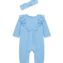 Little Me – Macacão e tiara de malha Pointelle azul para bebê menina Fashion