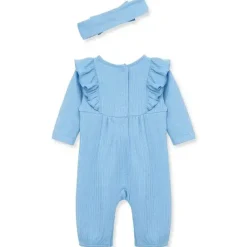 Little Me – Macacão e tiara de malha Pointelle azul para bebê menina Fashion