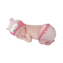 Little Me 2 peças de chapéu de coruja de crochê à mão e capa de fralda - rosa Discount