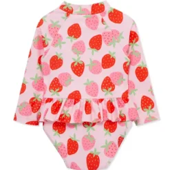 Little Me - Strawberry 1-Piece Rashguard Swimsuit, Rose Hot