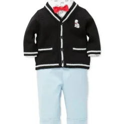 Little Me Signature Luxury Collection Baby Boys Puppy Cardigan Set 3 peças, suéter, calça e gravata borboleta, azul marinho/claro Discount