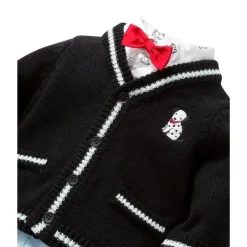Little Me Signature Luxury Collection Baby Boys Puppy Cardigan Set 3 peças, suéter, calça e gravata borboleta, azul marinho/claro Discount