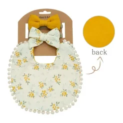 Little Trendy - Baby Floral Cotton Waterproofer Bib And Bows Headband Set, Color 4 Clearance