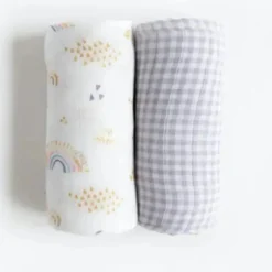 Little Unicorn - 2Pk Deluxe Musseline Swaddle, Rainbow Gingham Clearance