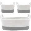Living Textiles - Conjunto de armazenamento de corda de algodão 3Pk, cinza/branco Fashion