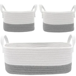 Living Textiles - Conjunto de armazenamento de corda de algodão 3Pk, cinza/branco Fashion
