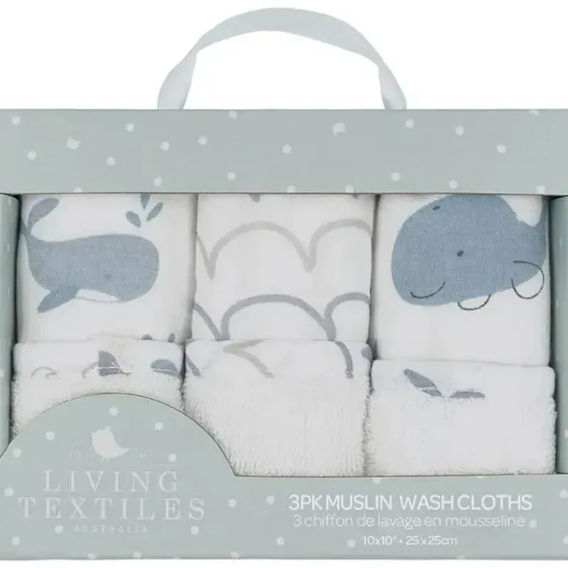 living_textiles__panos_de_SKUi8u85ohZ_2.webp Living Textiles - Panos de lavagem de musselina Whale Of A Time 3Pk Fashion