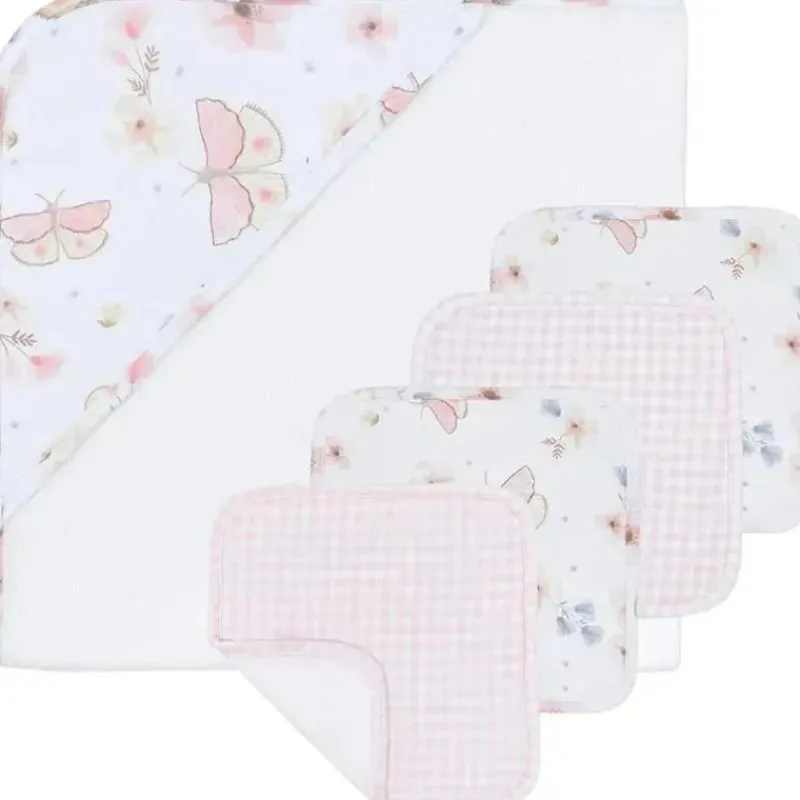 living_textiles__toalha_c_SKUmMi3RWHg_0.webp Living Textiles - Toalha com capuz para bebê, conjunto de presente de banho com 5 peças, Fly Away, rosa Hot