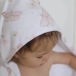 Living Textiles - Toalha com capuz para bebê, conjunto de presente de banho com 5 peças, Fly Away, rosa Hot