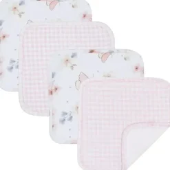 Living Textiles - Toalha com capuz para bebê, conjunto de presente de banho com 5 peças, Fly Away, rosa Hot