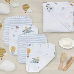 Living Textiles - Toalha com capuz para bebê, conjunto de presente de banho com 5 peças, para cima e para longe, azul Hot