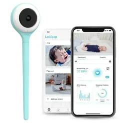 Lollipop - Monitor de bebê com câmera Wi-Fi inteligente com todos os recursos, turquesa Hot