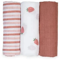 Lulujo Baby Lulujo - 3Pk cobertores de musselina de morangos Outlet