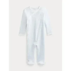 Ralph Lauren Macacão Polo Baby - Manga Longa Algodão Orgânico Interlock Malha, Quartzo Urze New