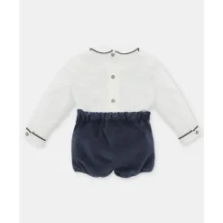 Martin Aranda - Baby Boy Set Shirt & Boys Shorts With Suspenders Velour Dark Blue Hot