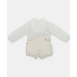 Martin Aranda - Baby Boy Set Shirt & Boys Shorts With Suspenders Tenerezza, Ivory Best