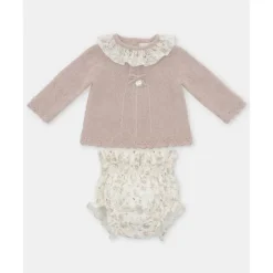 Martin Aranda - Baby Girl Peonia Set Sweater Matching Bloomer, Rosa Palo Outlet