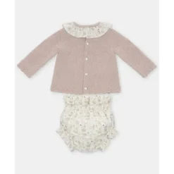 Martin Aranda - Baby Girl Peonia Set Sweater Matching Bloomer, Rosa Palo Outlet