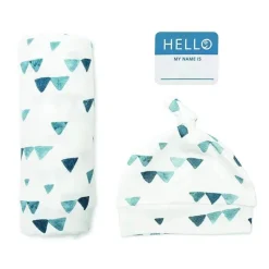 Mary Meyer - Conjunto Lulujo Hello World Hat & Swaddle, triângulos marinhos Hot