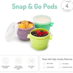 Melii - 4 recipientes de armazenamento de comida para bebê Snap &amp; Go com tampa, multicoloridos, 4 onças Discount