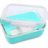 Melii - Caixa Bento de vidro com capa, forno, micro-ondas, freezer e máquina de lavar louça, 25 onças, azul Outlet