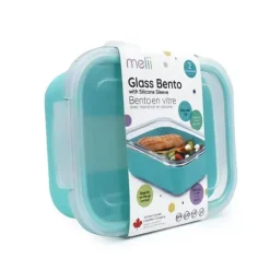 Melii - Caixa Bento de vidro com capa, forno, micro-ondas, freezer e máquina de lavar louça, 25 onças, azul Outlet