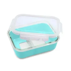 Melii - Caixa Bento de vidro com capa, forno, micro-ondas, freezer e máquina de lavar louça, 25 onças, azul Outlet